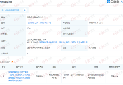 快訊:恒大地產(chǎn)集團(沈陽)新增開庭 案由系商品房銷售合同糾紛
