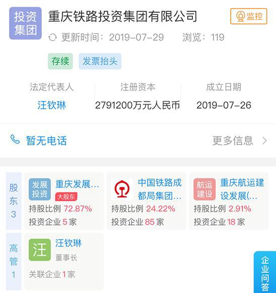 重慶鐵路投資集團(tuán)成立 注冊(cè)資本279億 將要干這些事